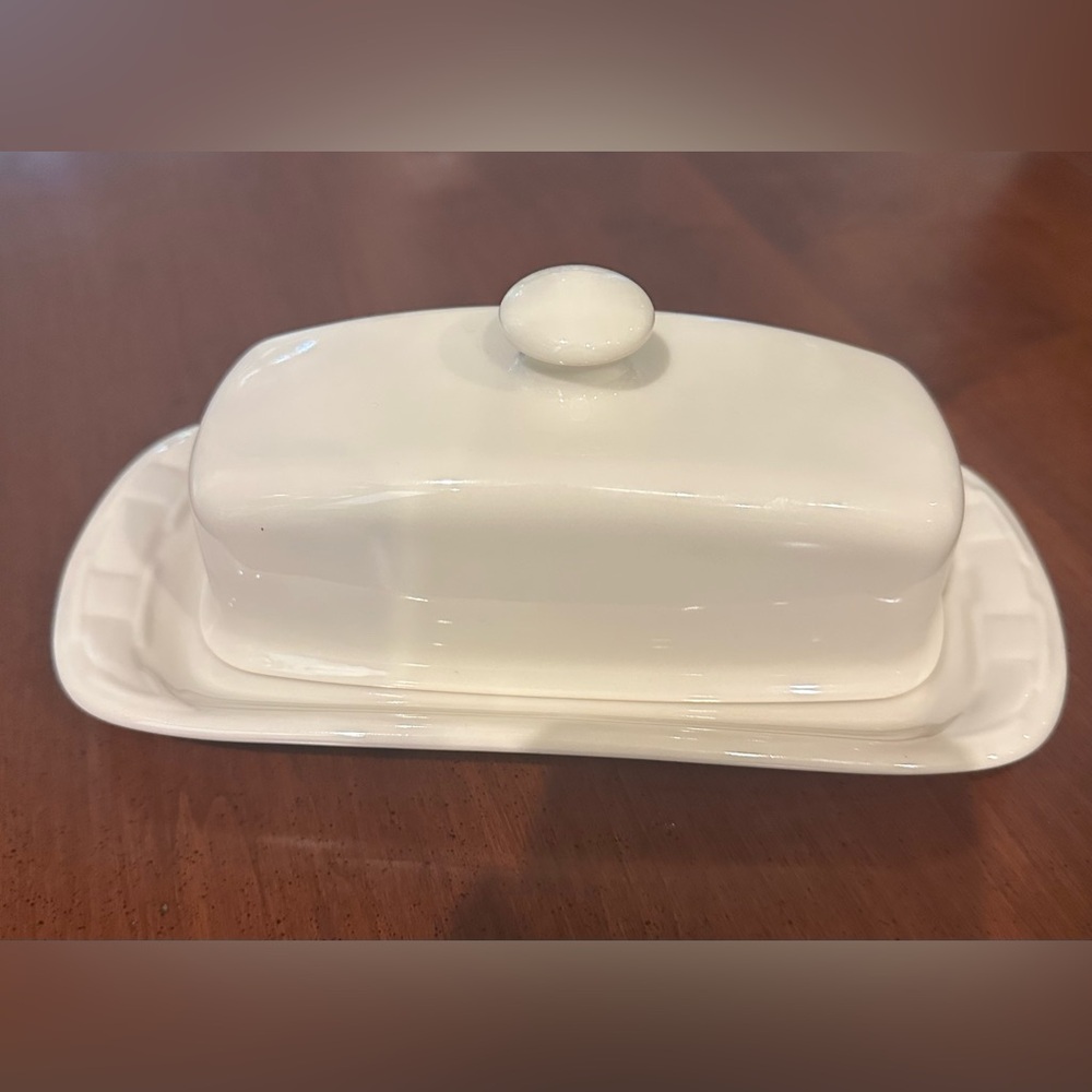 Longaberger Pottery Elegant White Covered Butter Dish